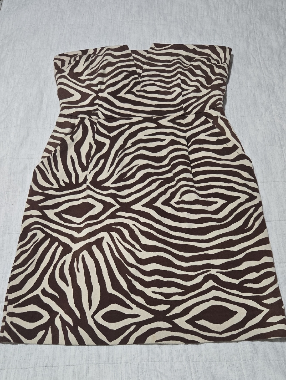 kate spade Strapless Zebra-Print Dress in Brown and Cream - Picture 1 of 16